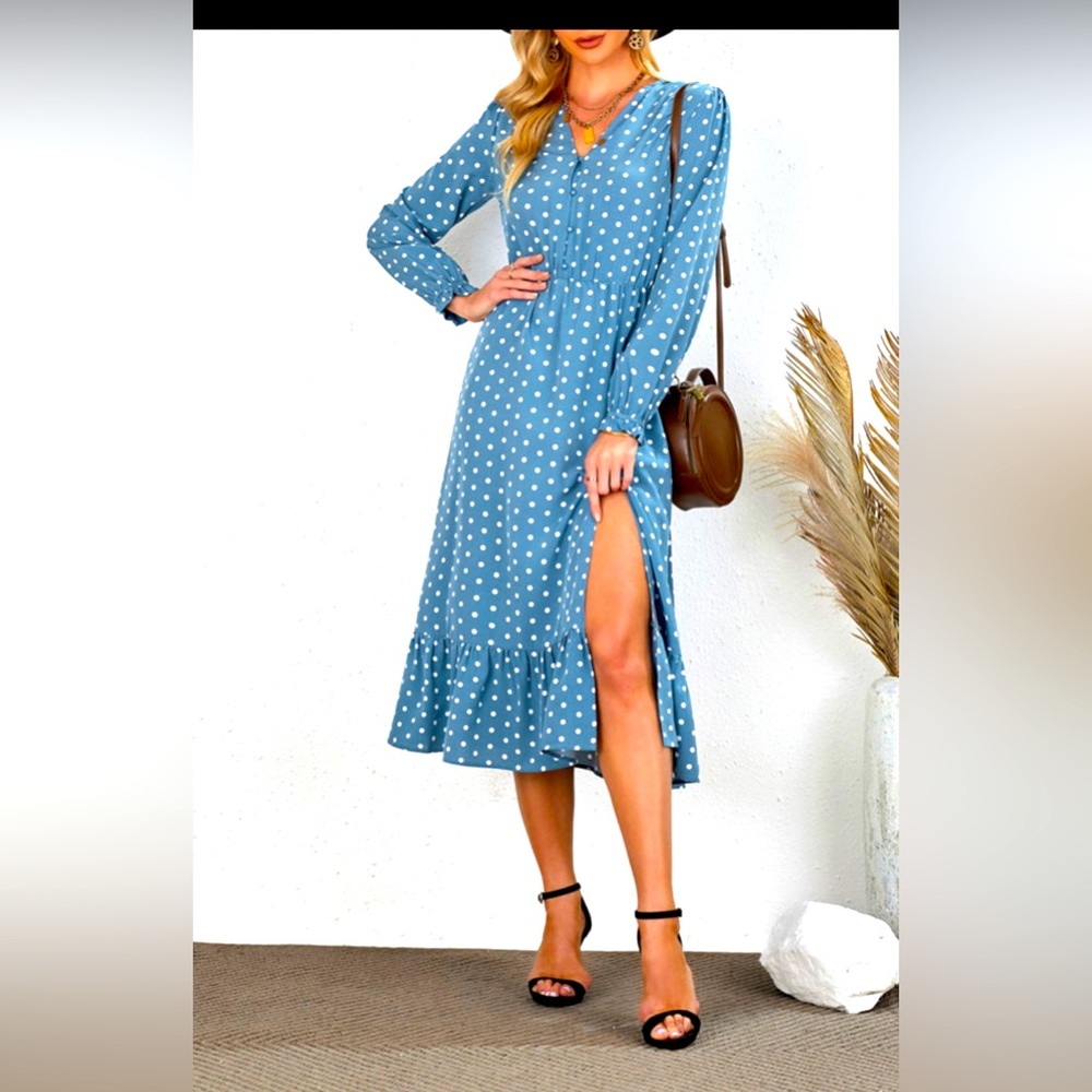 Dot  Pleated Midi  Dress